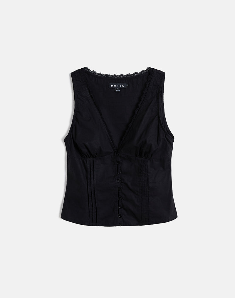 Lasily V Neck Corset Top in Black