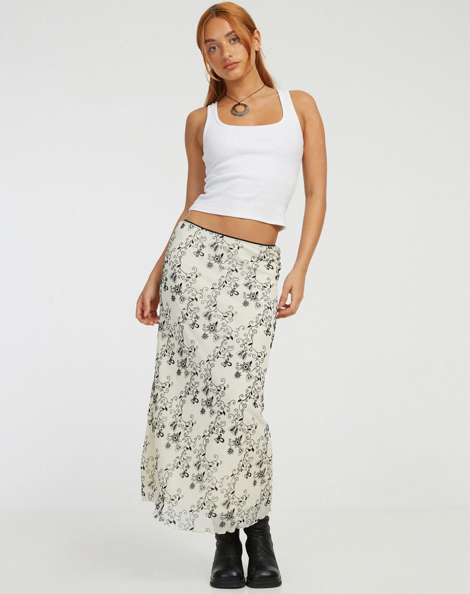 Low Rise Printed Ruffle Hem Maxi Skirt | Lassie – motelrocks-com-us