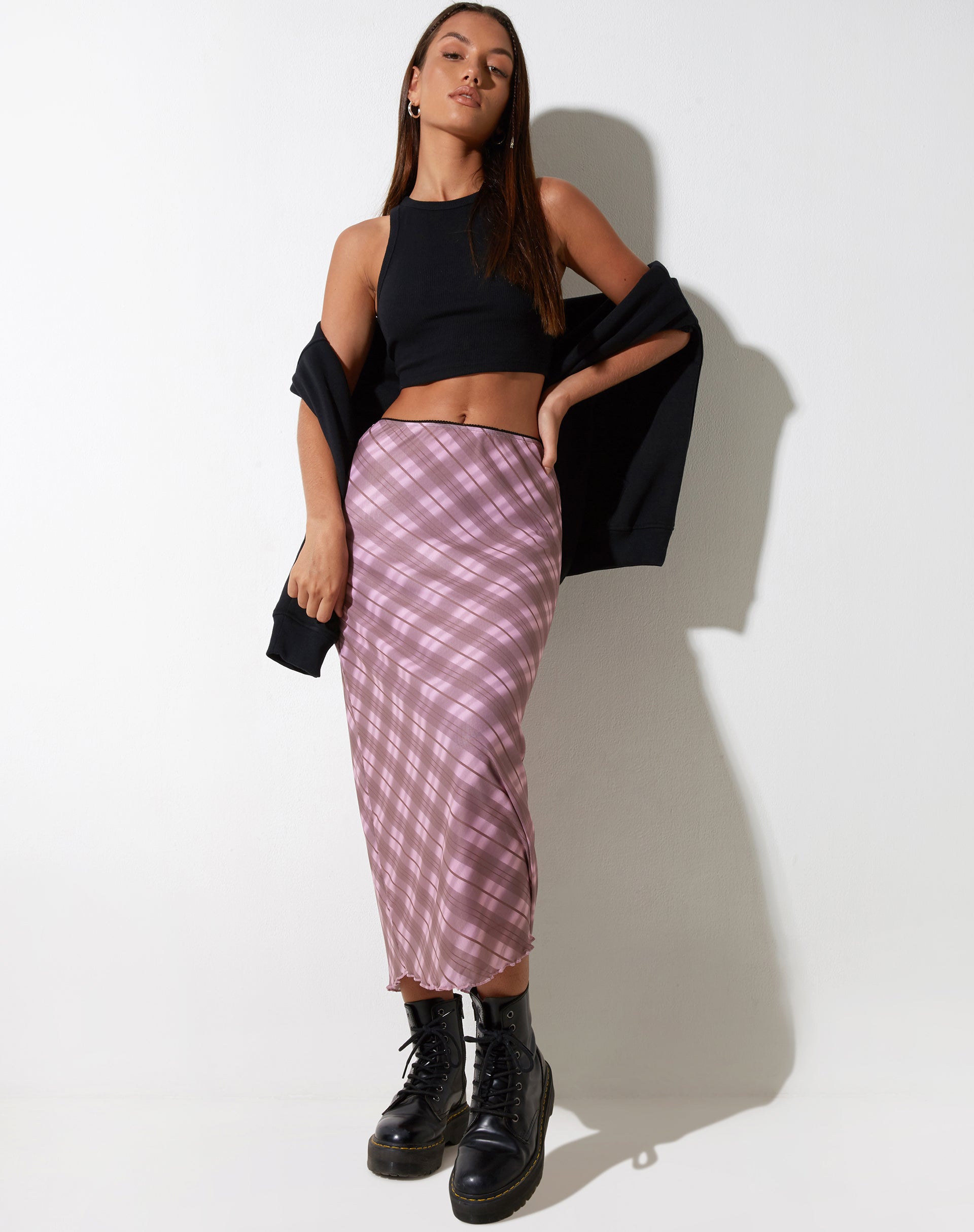 Plaid maxi hotsell skirt pink