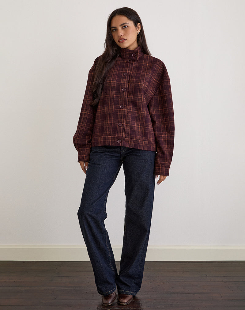 Dark Burgundy Check Tailored Button Up Jacket | Lastika