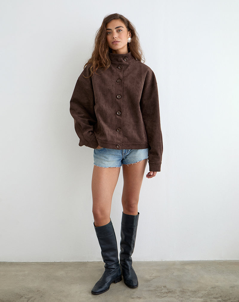 Lastika Jacket in Faux Suede Dark Brown