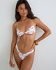 Image of Farida Bikini Bottom in White with Pink Floral Bloom