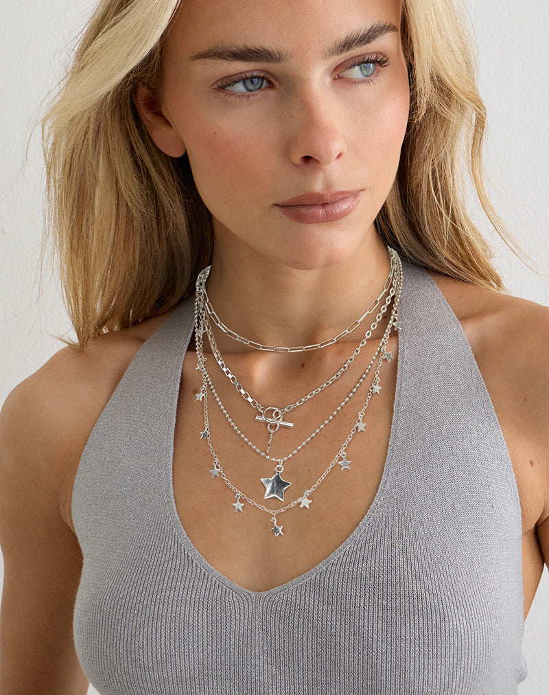 Image of Image of Silver Plated Star Layer Necklace