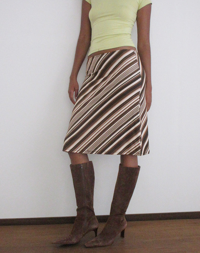 Laykha Midi Skirt in Jersey Mixed Stripe Chocolate