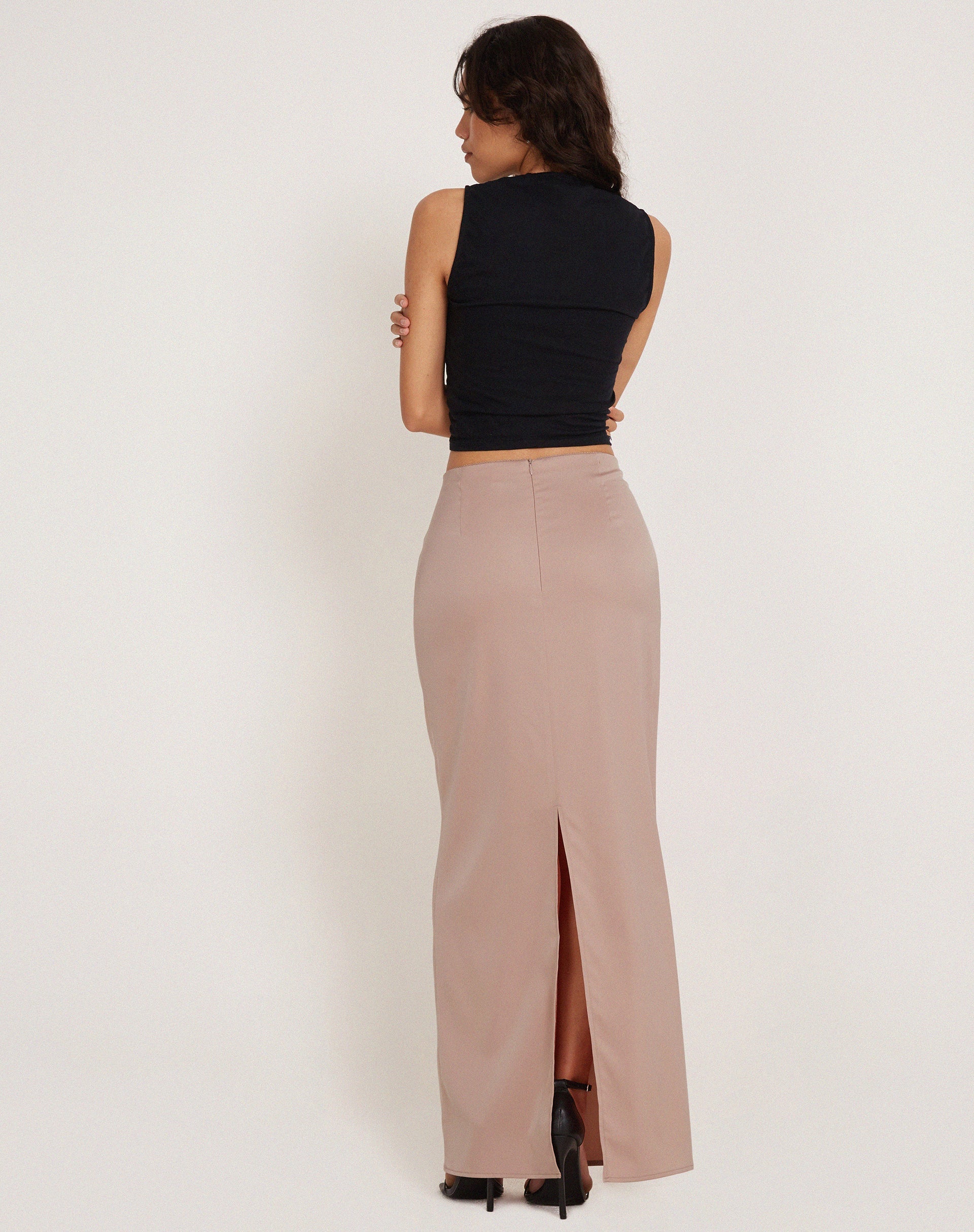 Image of Layla Maxi Skirt in Satin Dusky Pink