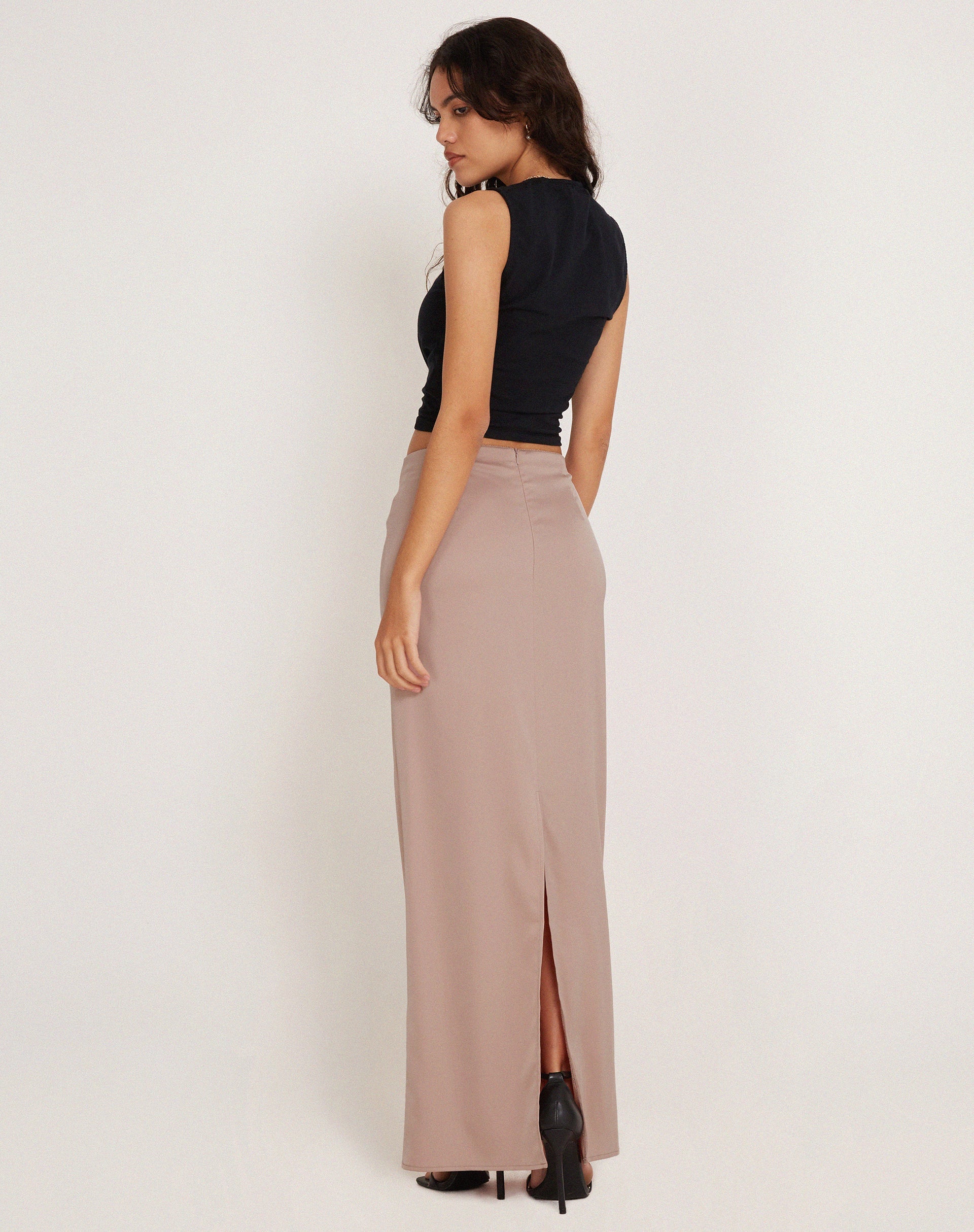 Image of Layla Maxi Skirt in Satin Dusky Pink