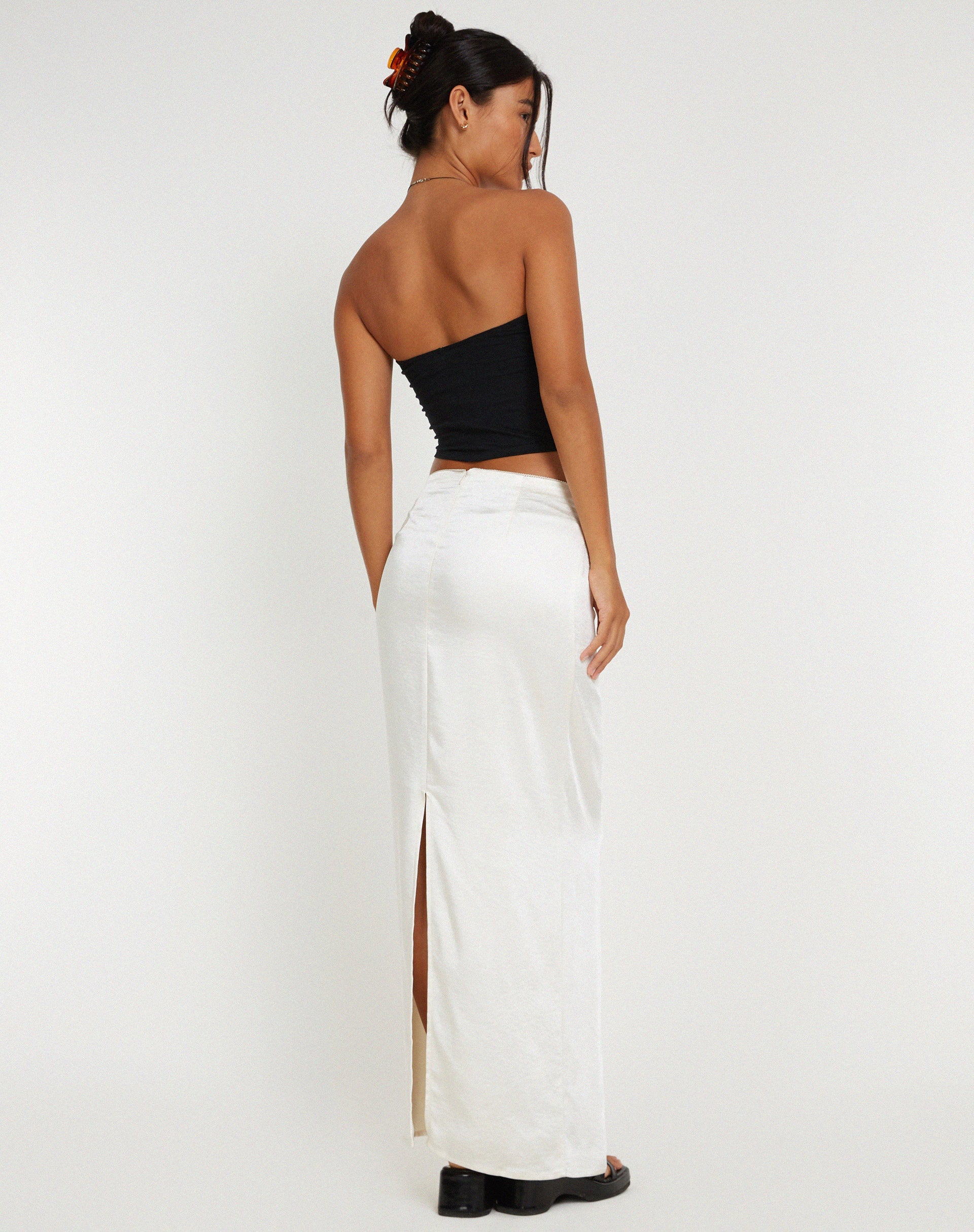 image of Layla Maxi Skirt in Satin Ivory