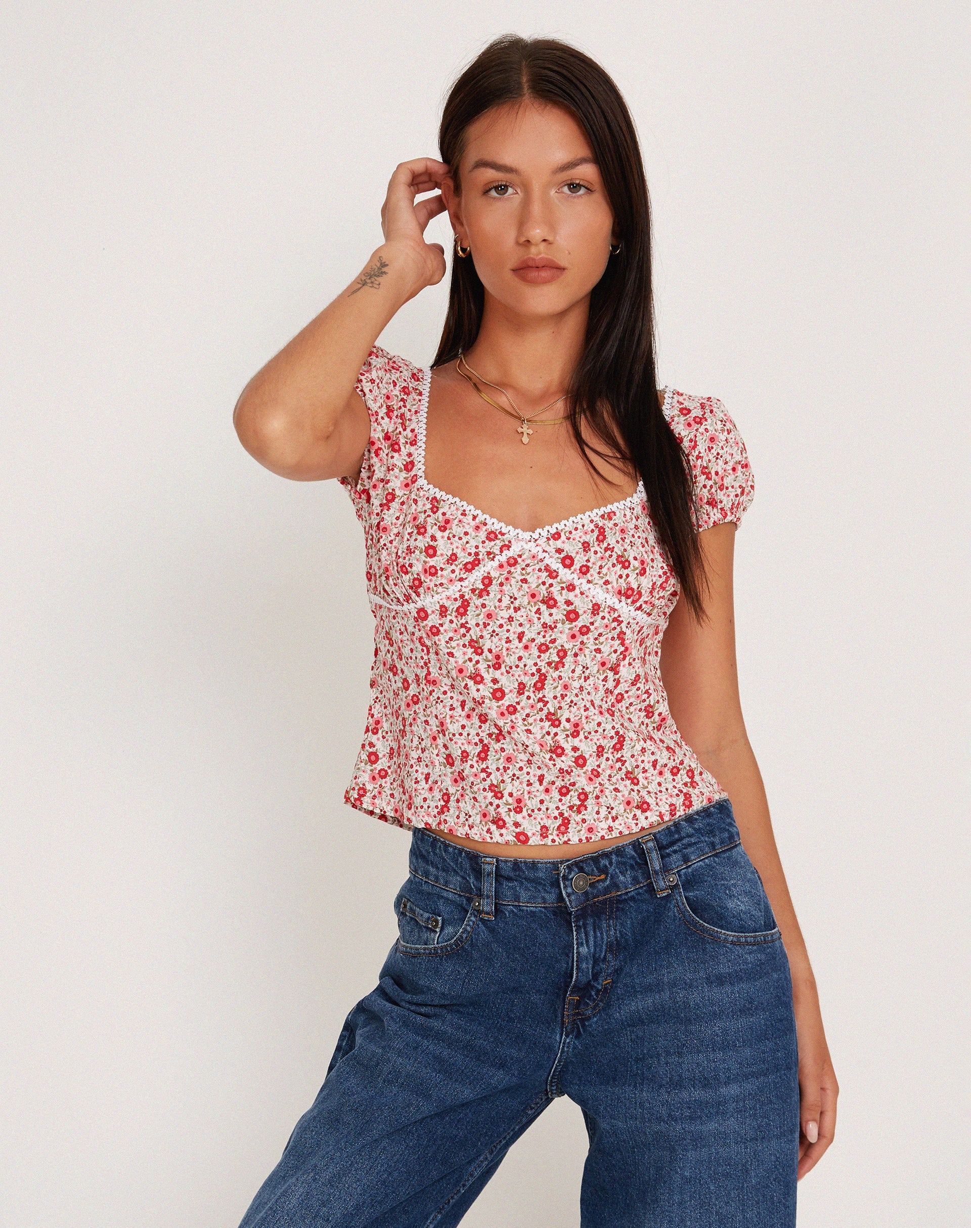 Image of Laz Top in Blush Red Ditsy Floral