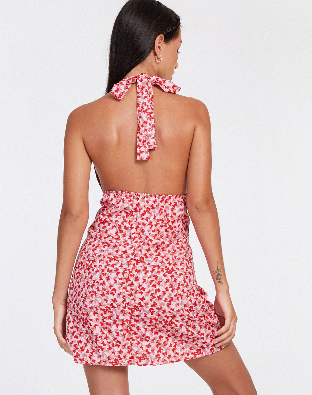 Leana Mini Dress in Ditsy Butterfly Peach and Red
