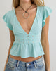 Image of Leisma Frill Top in Jersey Aqua with Studs