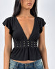 Image of Leisma Frill Top in Jersey Black with Studs