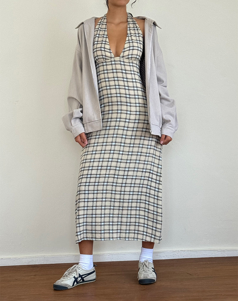 Image of Lenata Halterneck Midi Dress in Pastel Blue Tartan