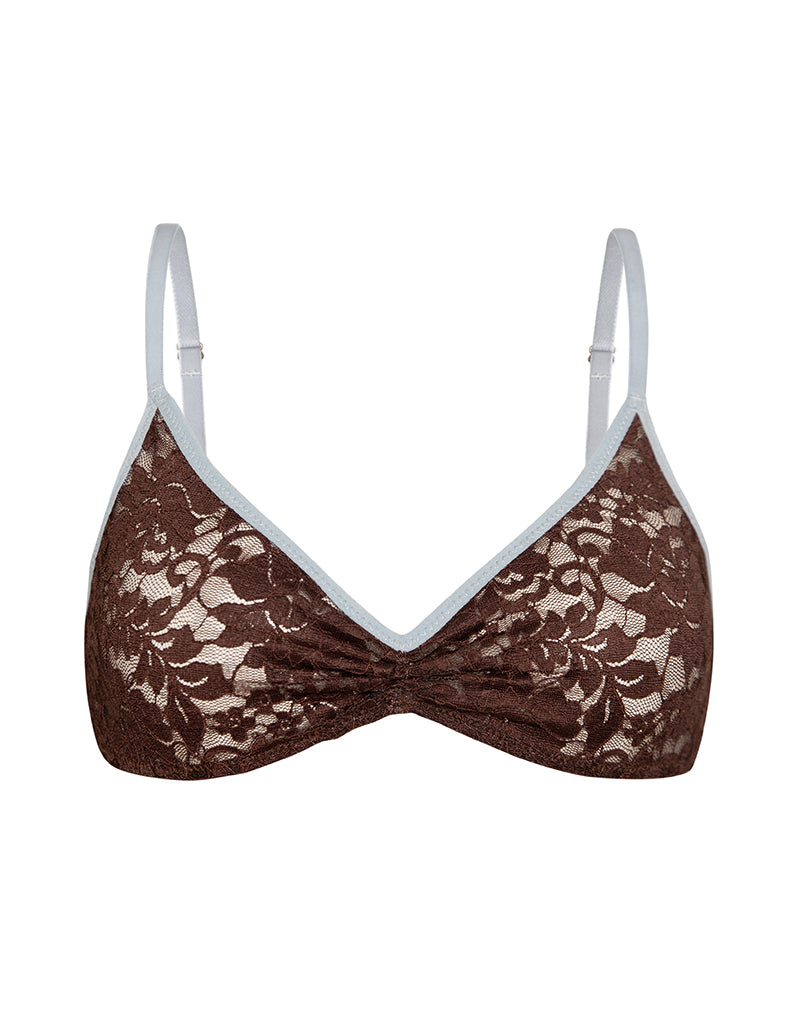 Image of Lengkai Bra in Lace Chocolate with Blue Binding