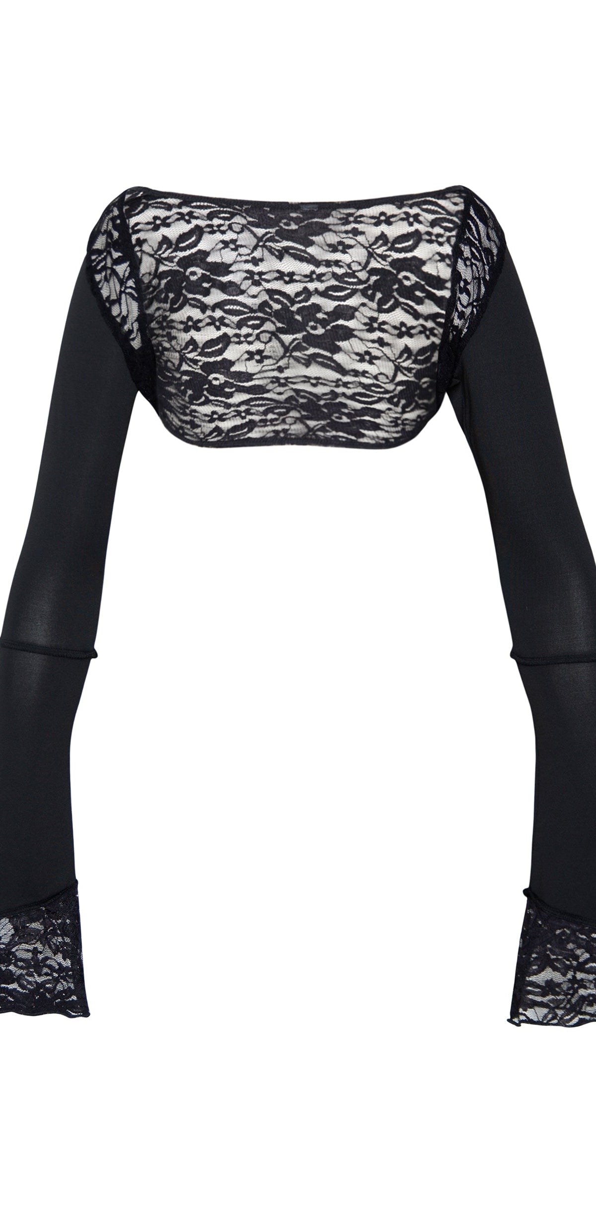 Black with Black Lace Trim Slinky Lace Shrug Top Lenny motelrocks