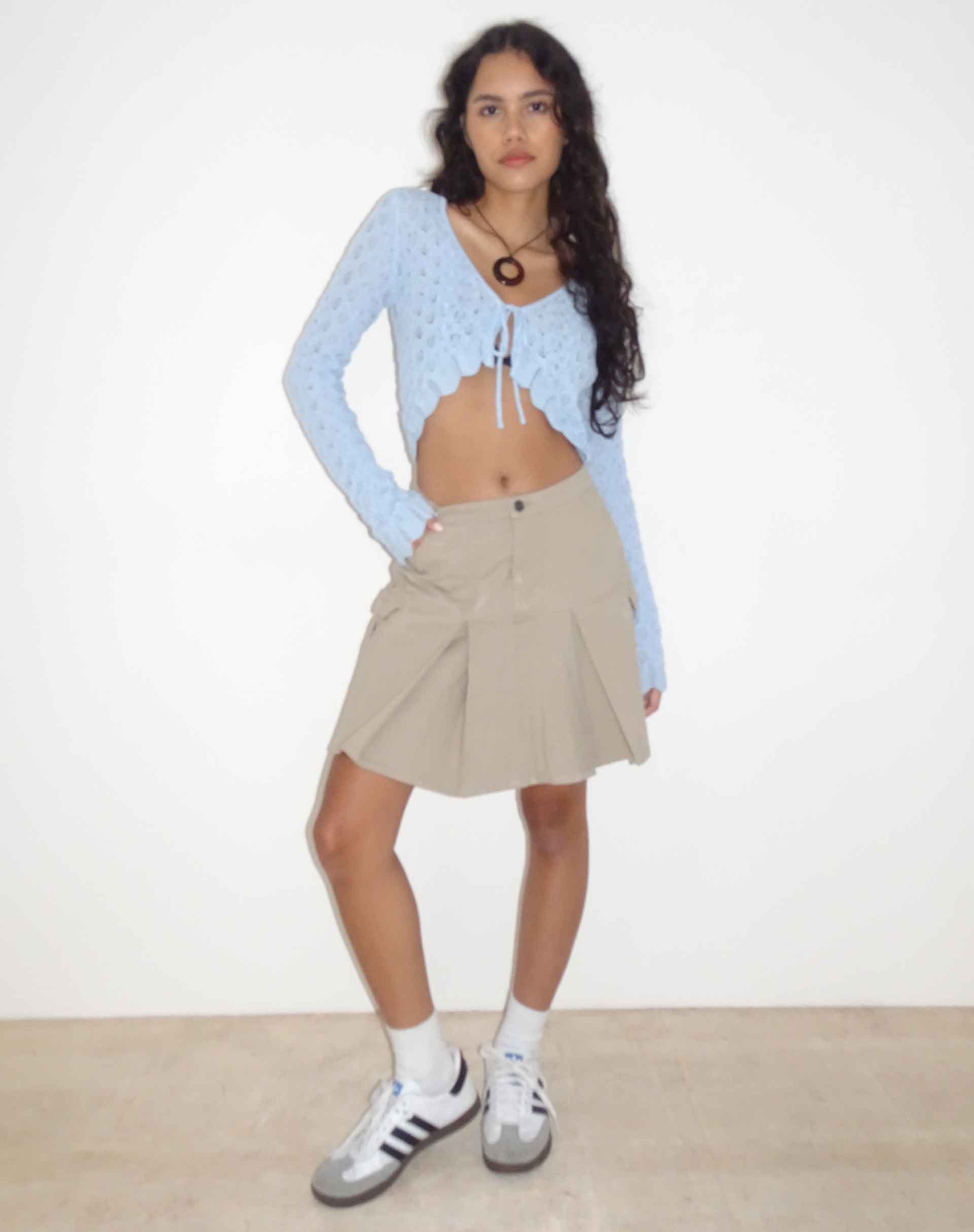 Image of Lexi Pointelle Knit Cropped Cardigan in Baby Blue