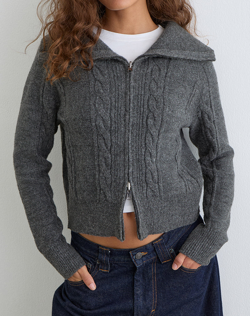 Brown and Blue Knit Zip Up Collared Jumper | Ayamu – motelrocks-com-us