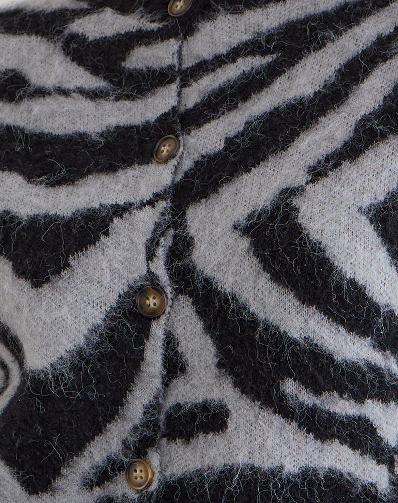 Black and Grey Big Zebra Knit Cardigan | Liliana – motelrocks-com-us
