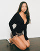 Image of Lilro Long Sleeve Plunge Batwing Top in Black