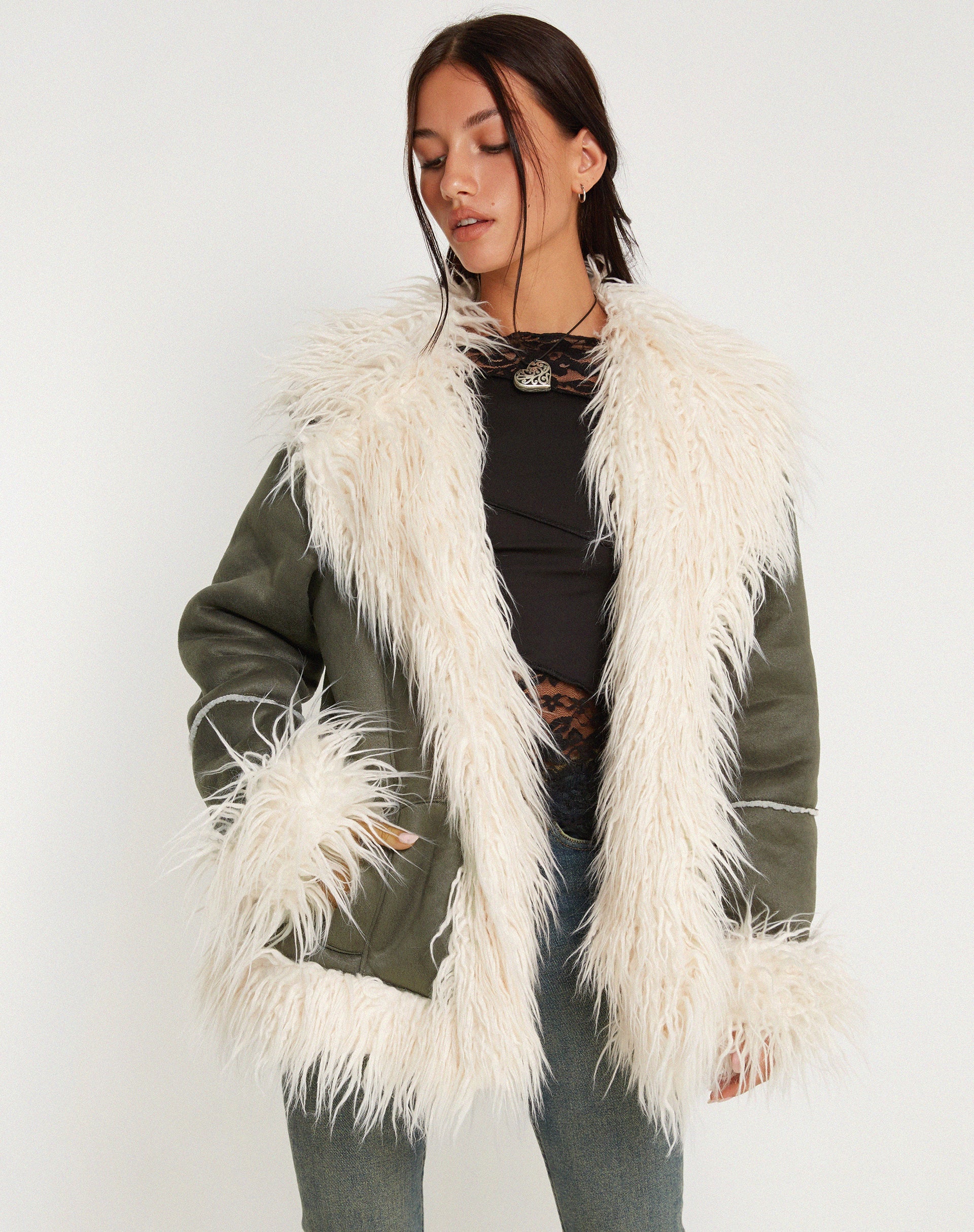 Forest Green Fur Trim Coat | Limin – motelrocks-com-us