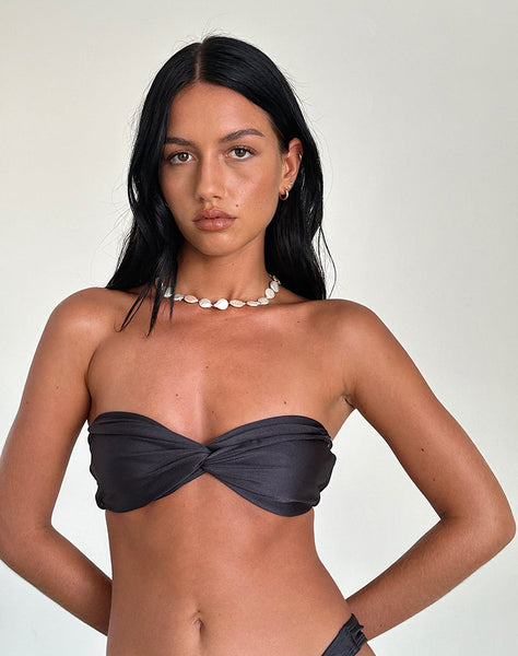 ◆ROCKCAKE◆ Linea Eyelet Bikini Top Charcoal black-lurex-cut-out-bikini-top