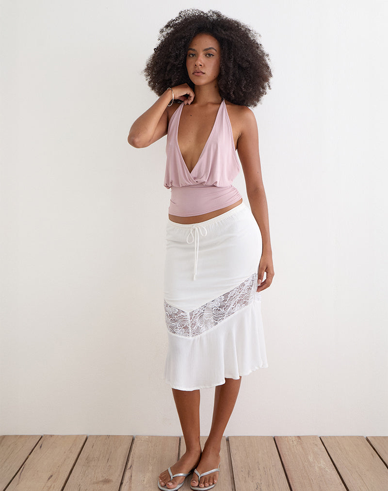 Off White Crinkle with Panel Lace Midi Skirt | Linus – motelrocks