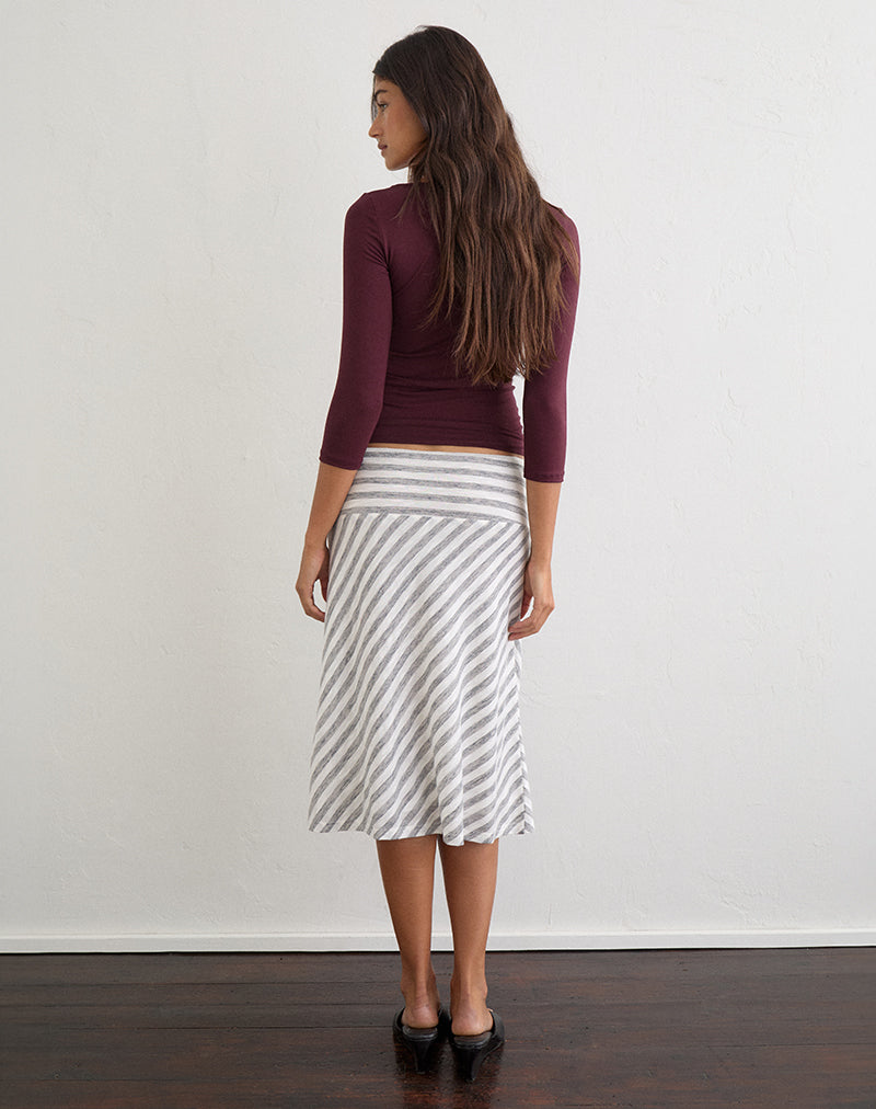 Iamge of Liosa Midi Skirt in Sheer Jersey Grey and White Stripe