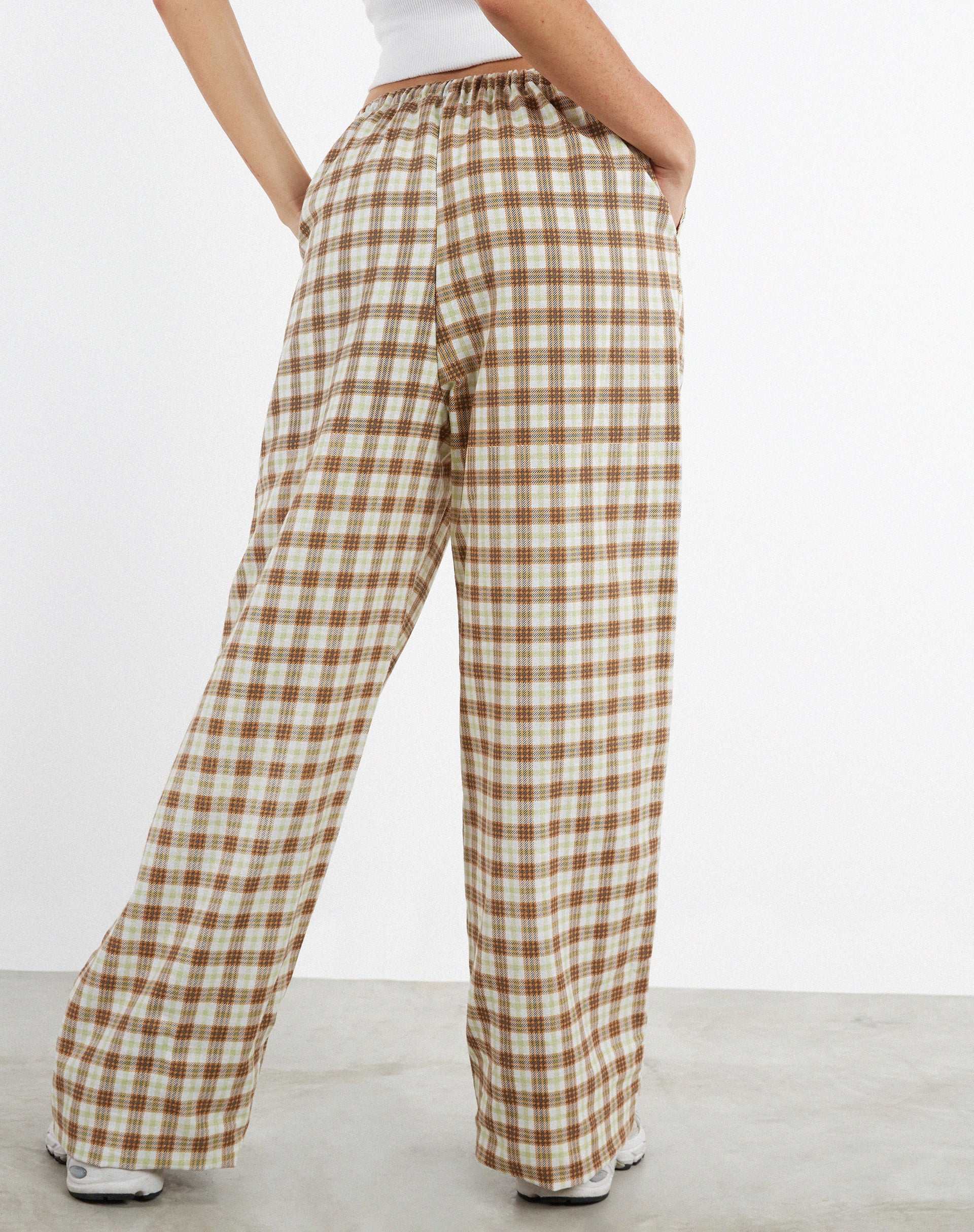 image of MOTEL X JACQUIE Lirura Wide Leg Trouser in Yellow and Brown Check