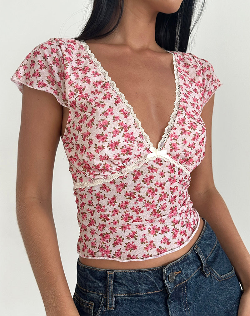 Image of Livi Top in Gardenia Romantic with Lace Trim