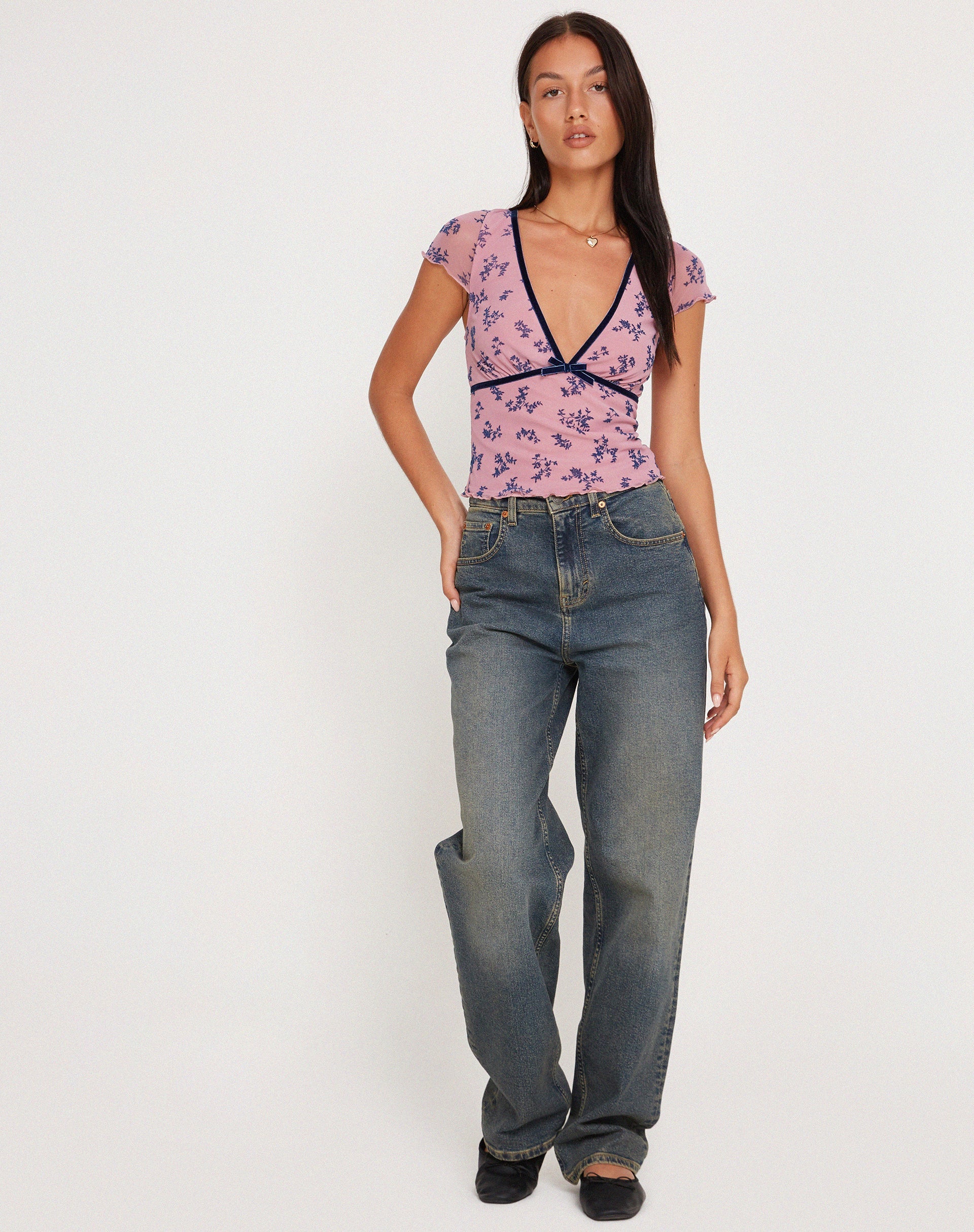 Pink Navy Botanist Flocking Top | Livi – motelrocks-com-us