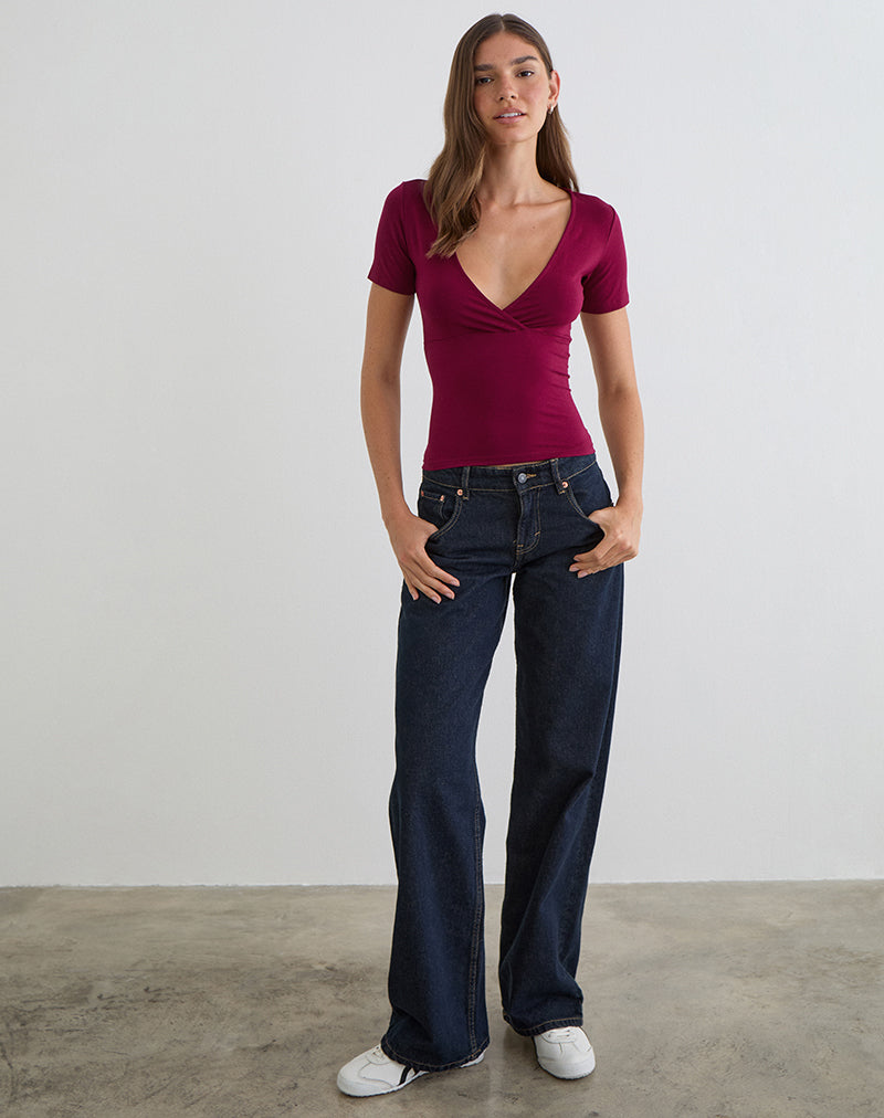 Image of Lobos Crossover Top in Rayon Jersey Burgundy