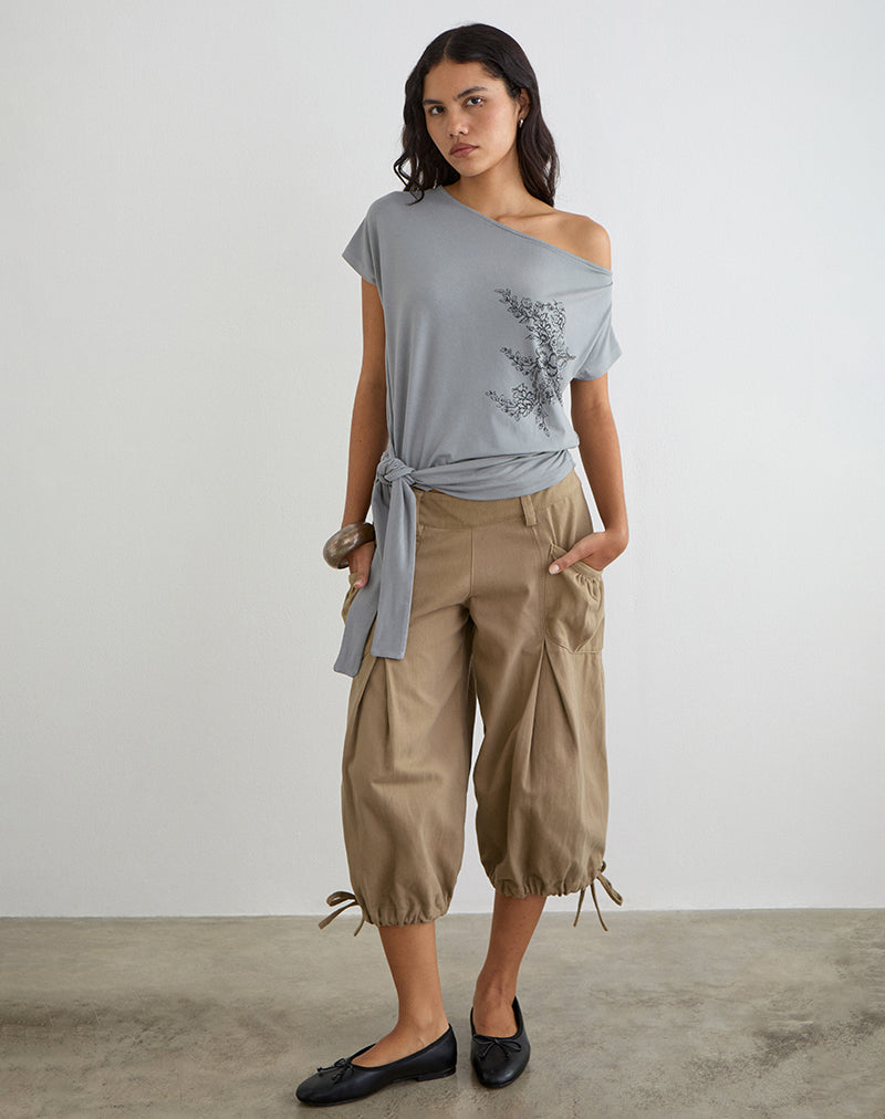 Image of Lola Tie Waist Top in Artistic Floral Grey