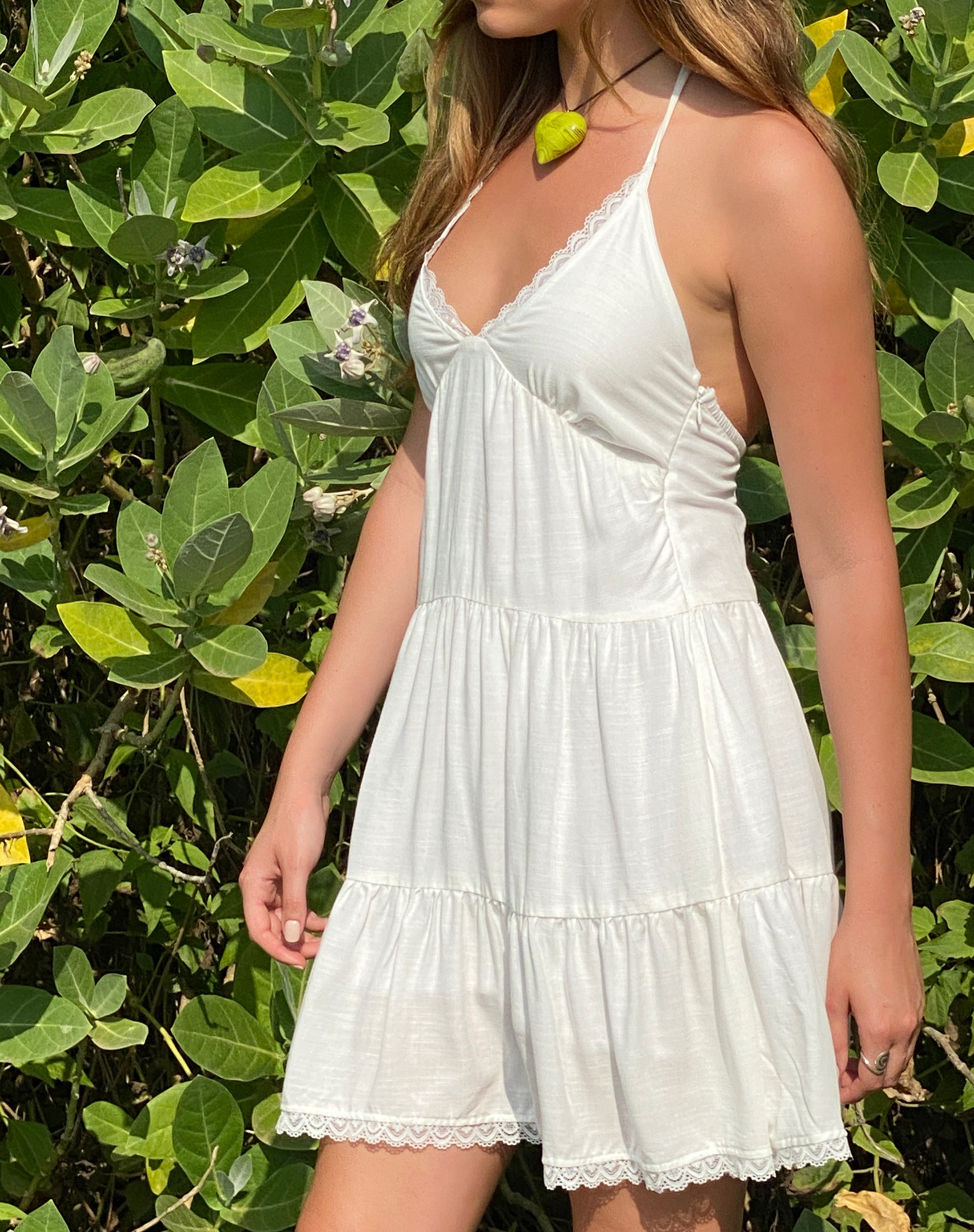 Londyn Tiered Halter Mini Dress in Off White Londyn Tiered Halter Mini Dress in Off White