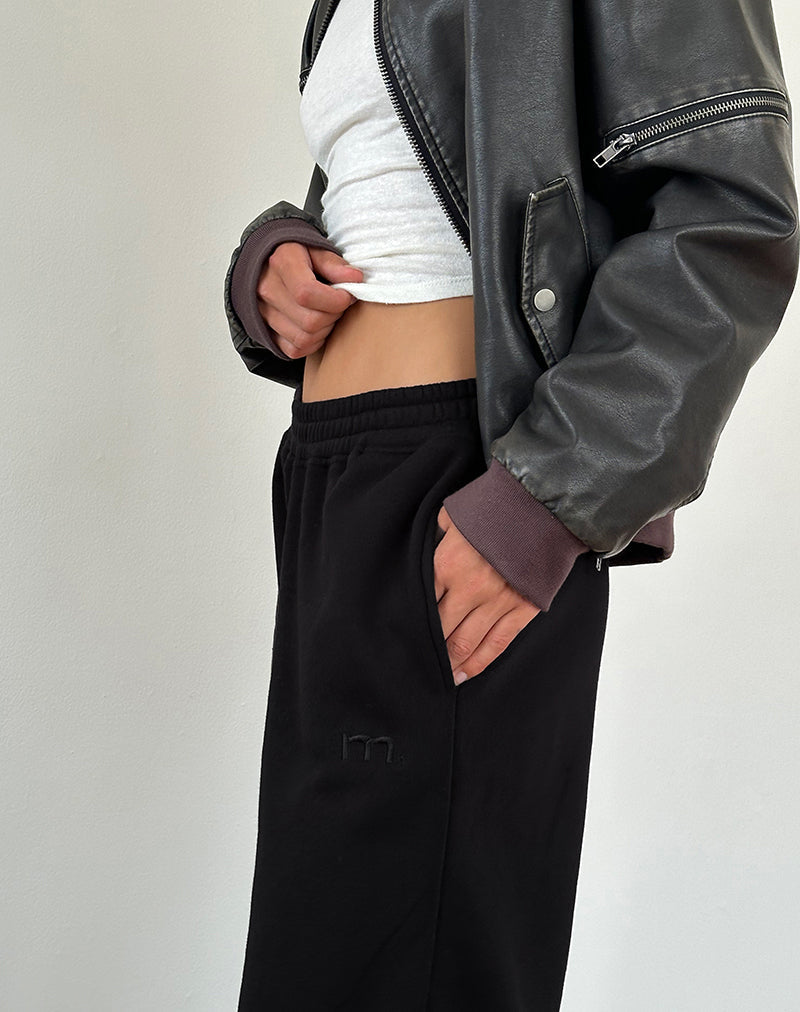 Loose Jogger in Black with 'M' Embroidery