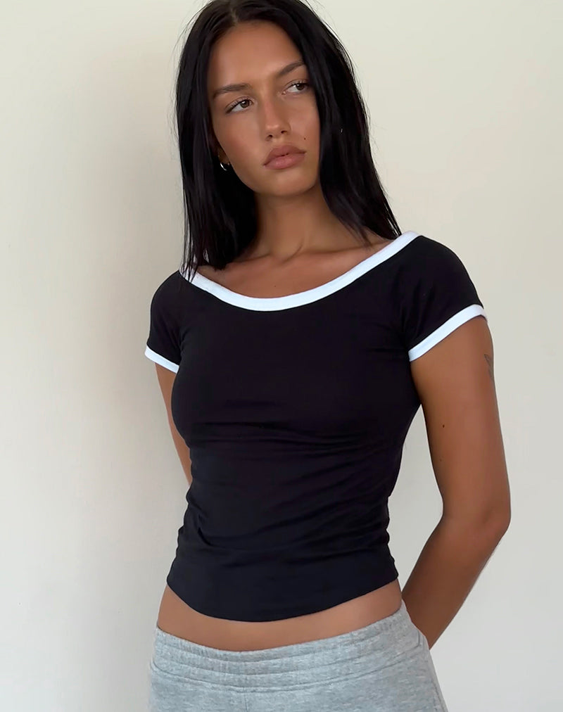 Image of Bitha Crop Top in Black with White Piping
