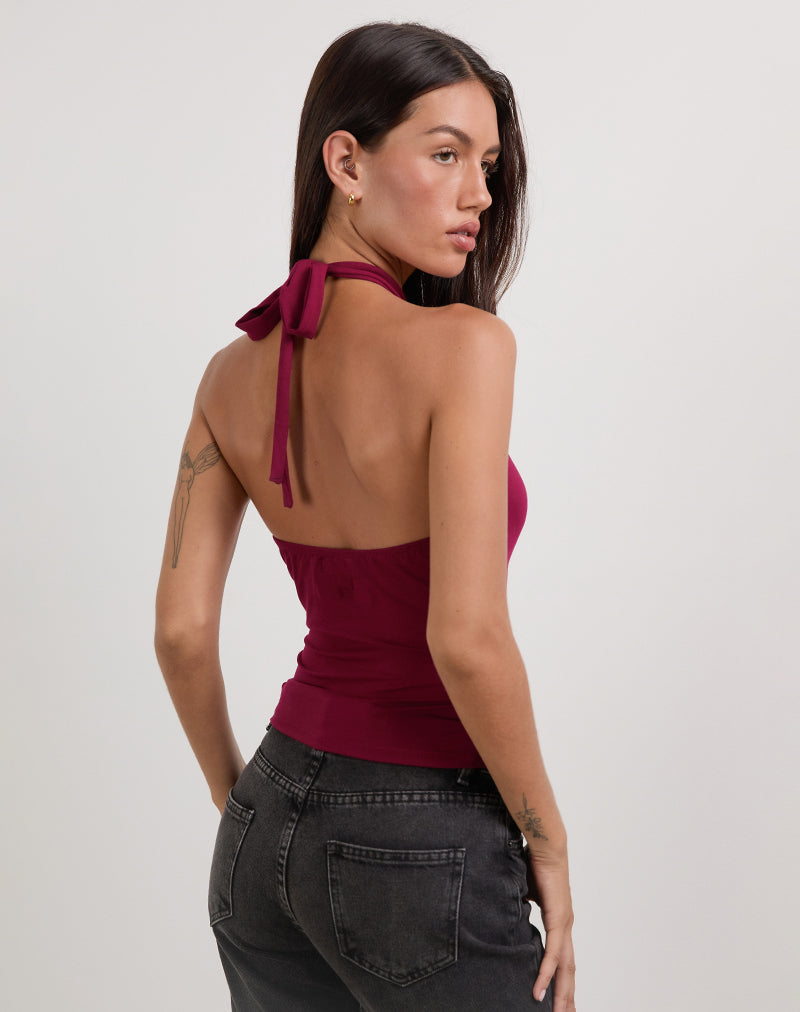 Image of Lorie Halter Top in Rayon Burgundy