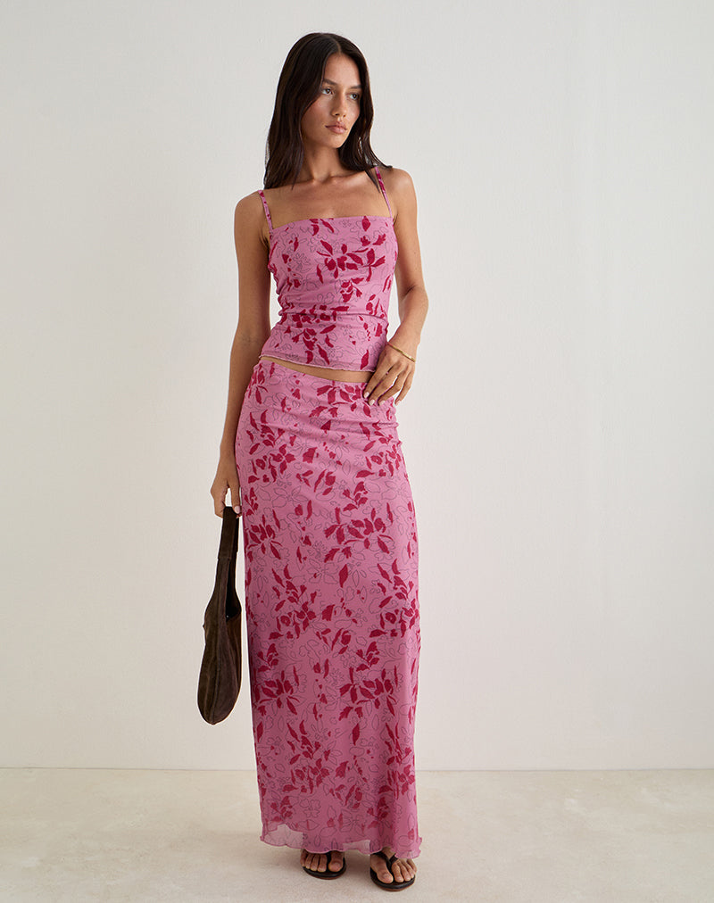 Alfreda Maxi Skirt in Stencil Flower Pink