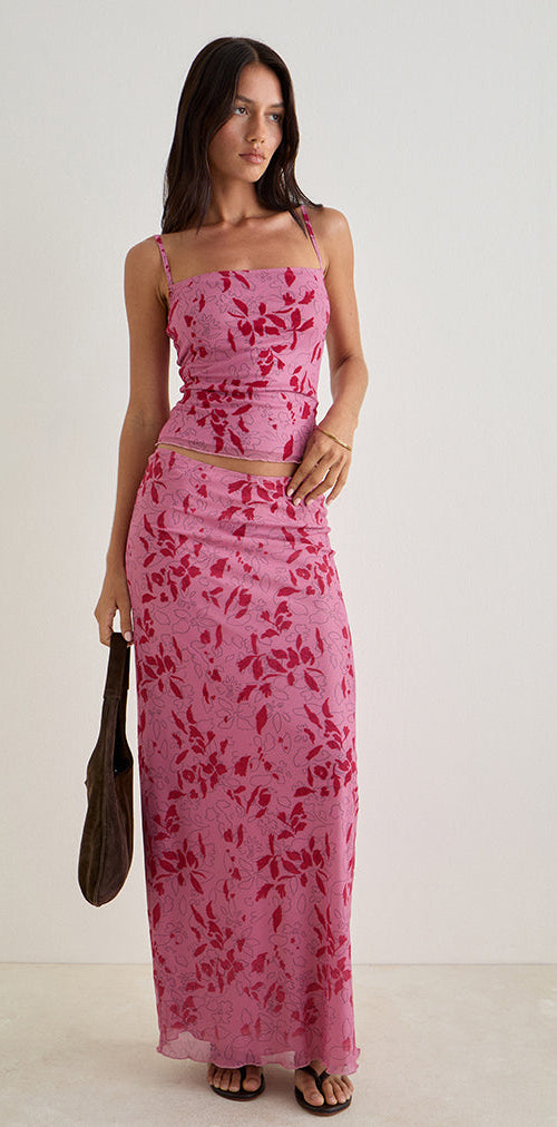 Image of Alfreda Maxi Skirt in Stencil Flower Pink