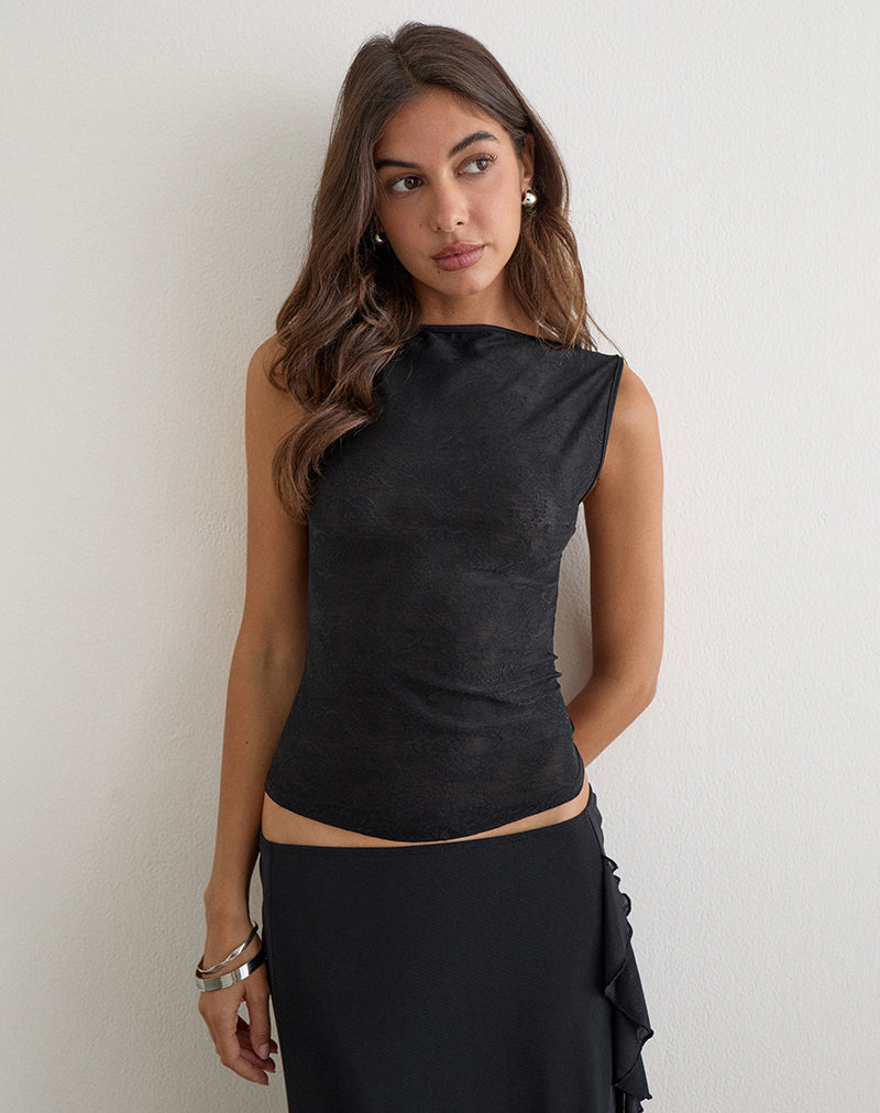 Image of Louis Vest Top in Lace Black