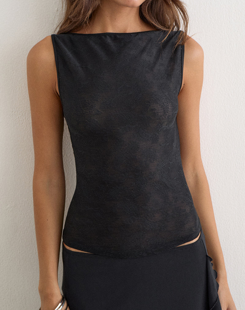 Image of Louis Vest Top in Lace Black