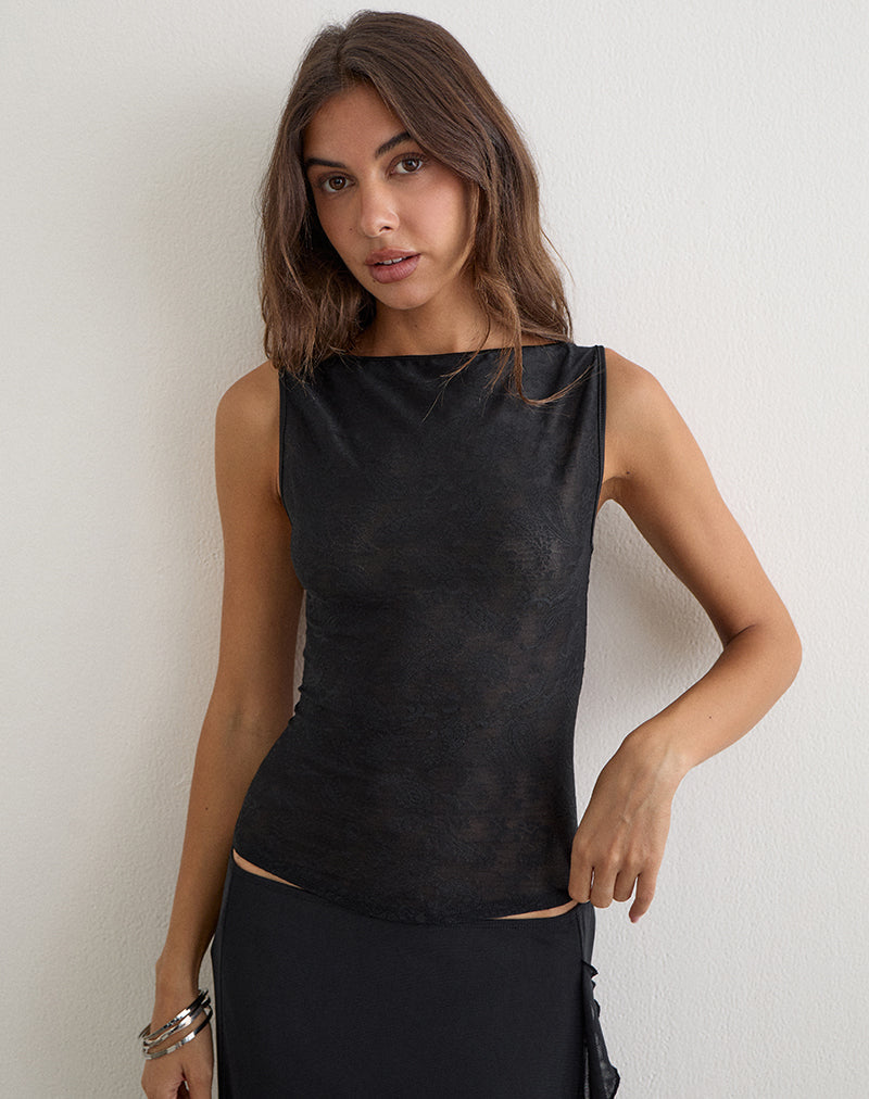 Image of Louis Vest Top in Lace Black