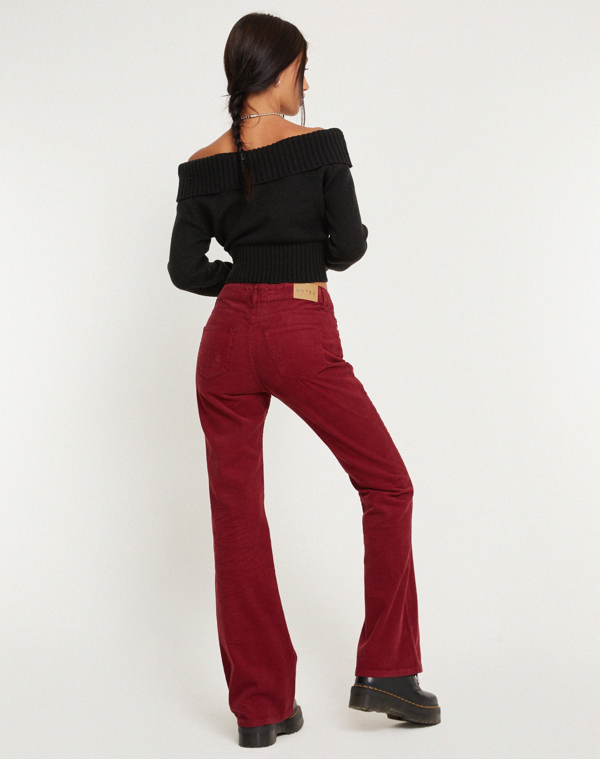 Cord Maroon Low Rise Bootleg Jeans – motelrocks-com-us