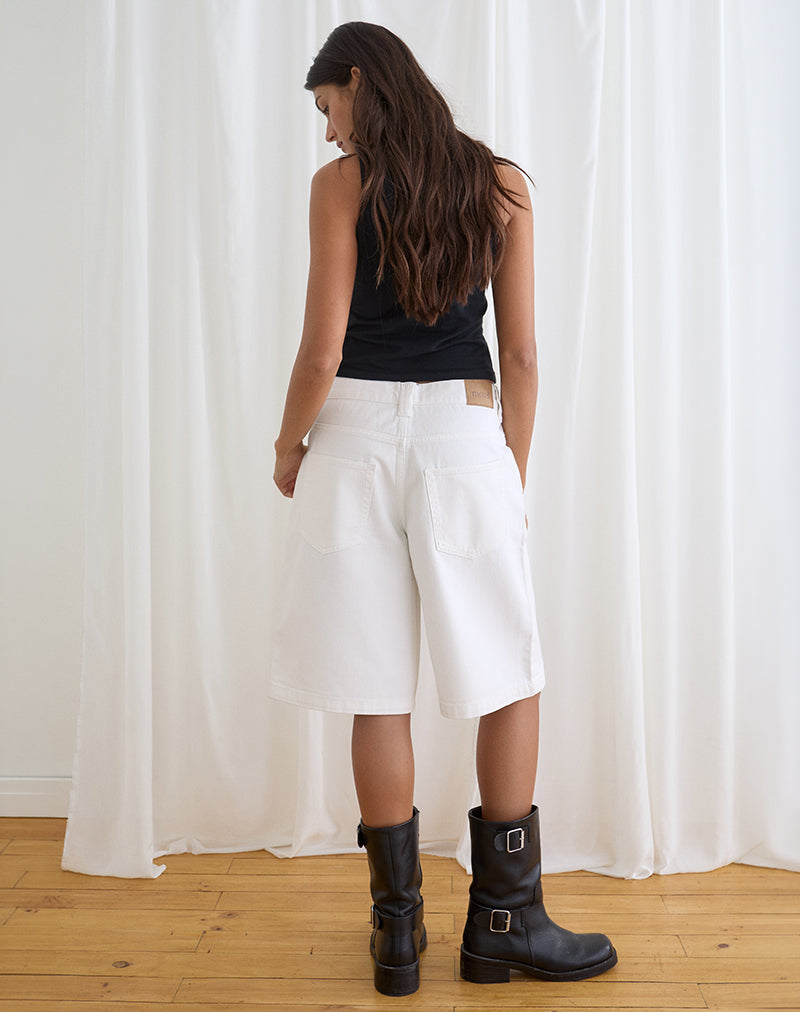 True White Oversized Longline Denim Skater Shorts | Skater