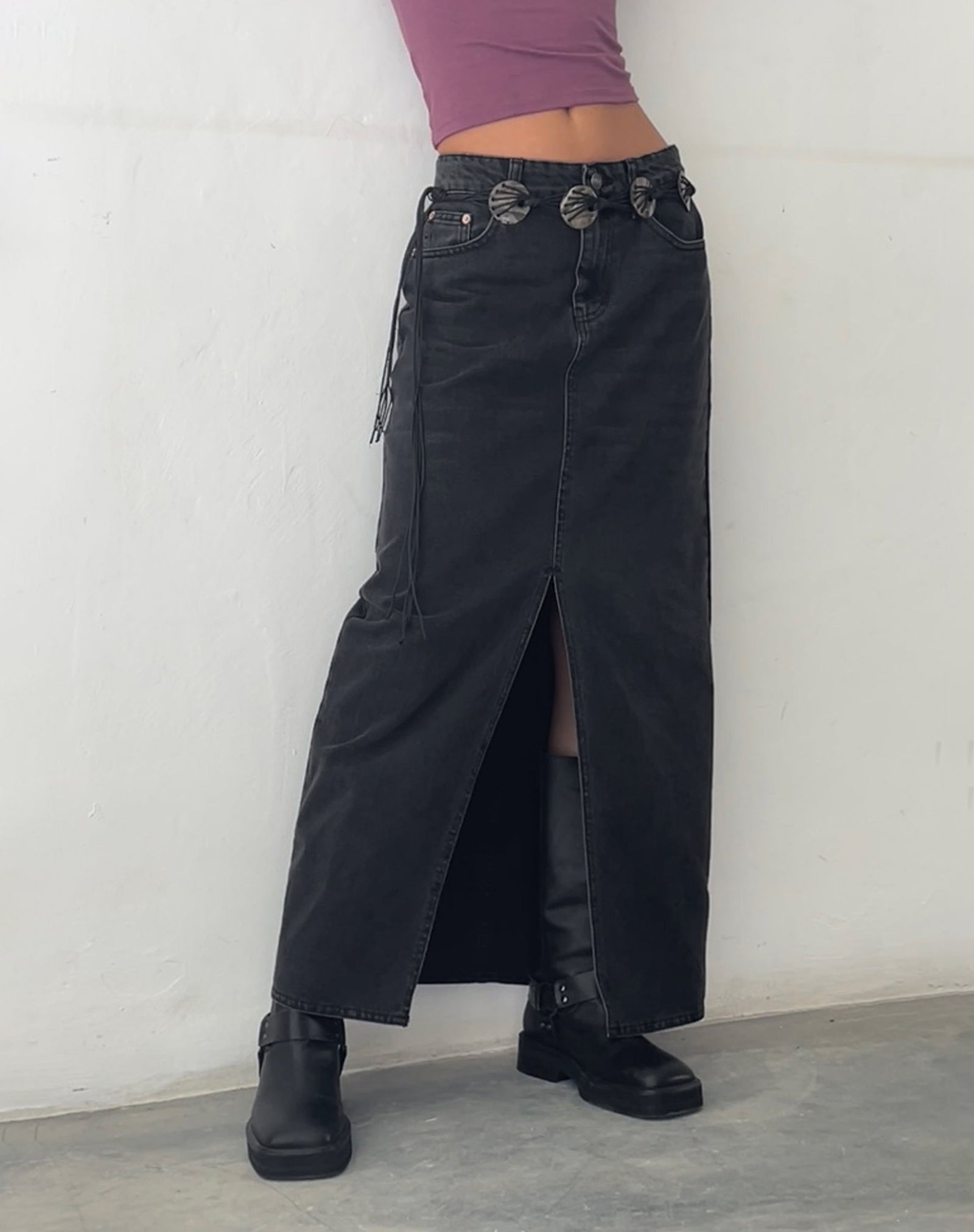 Vintage Black Maxi Skirt | Low Rise – motelrocks-com-us