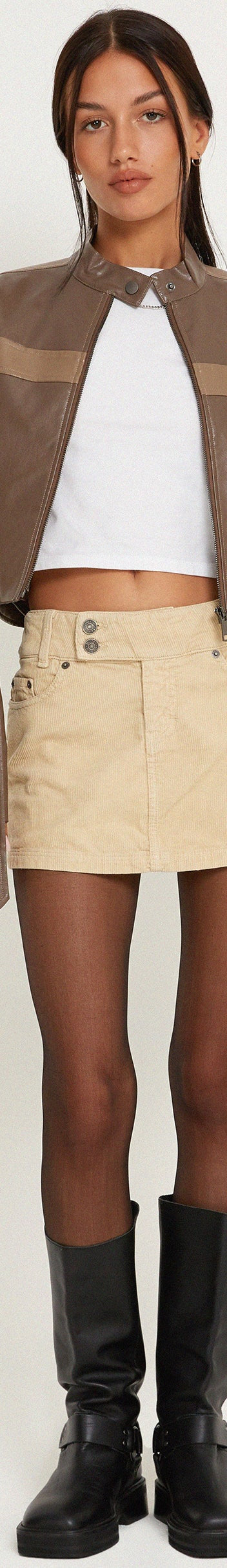 Liza Low Rise Mini Skirt Tan