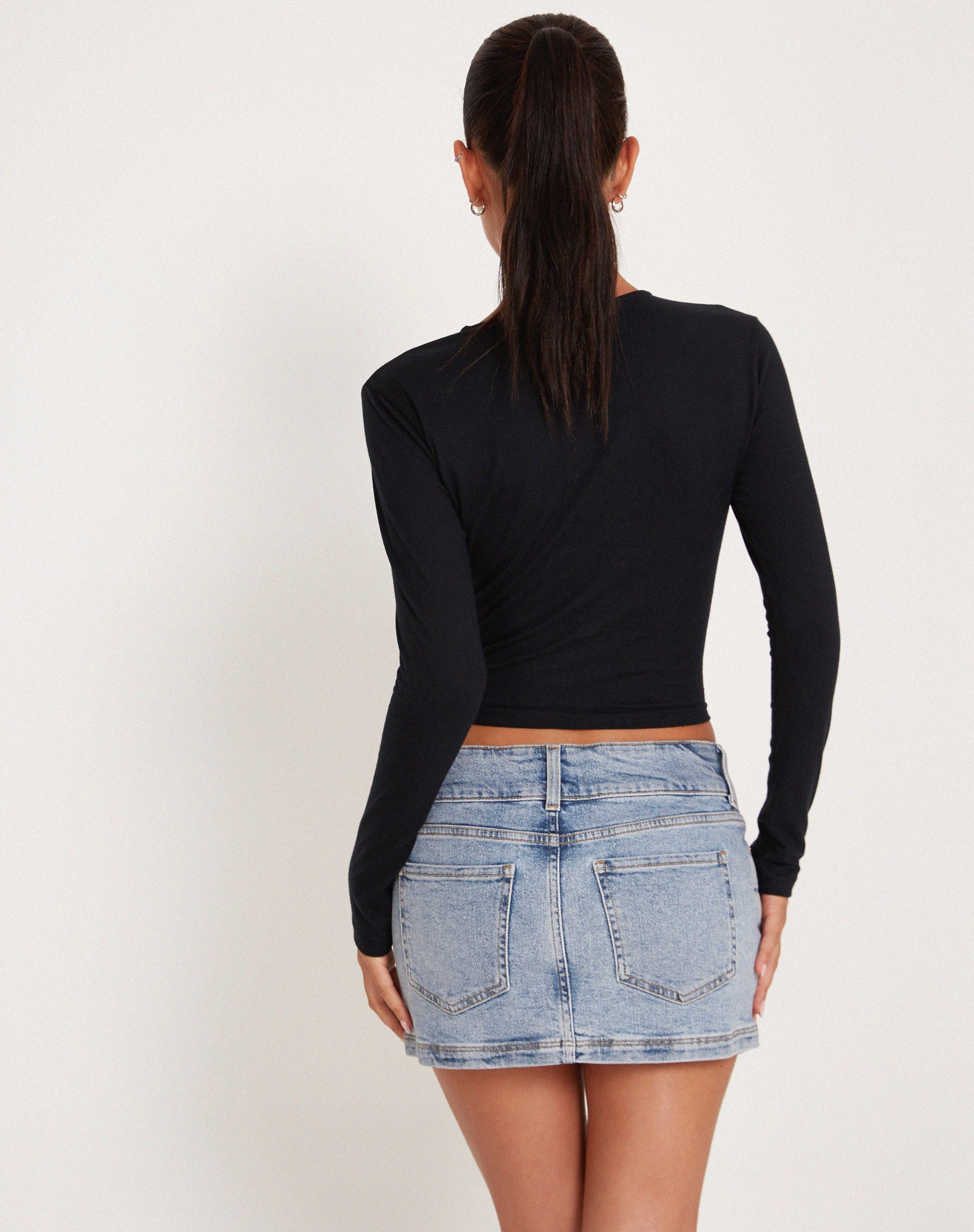 Image of Low Rise Mini Skirt in Light Wash Blue