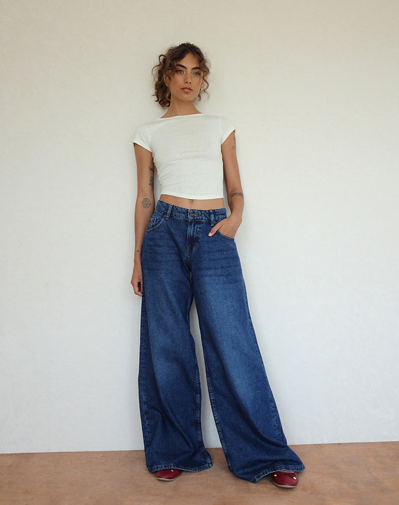 Image of Roomy Oversized Low Rise Jeans in Mid Blue Used