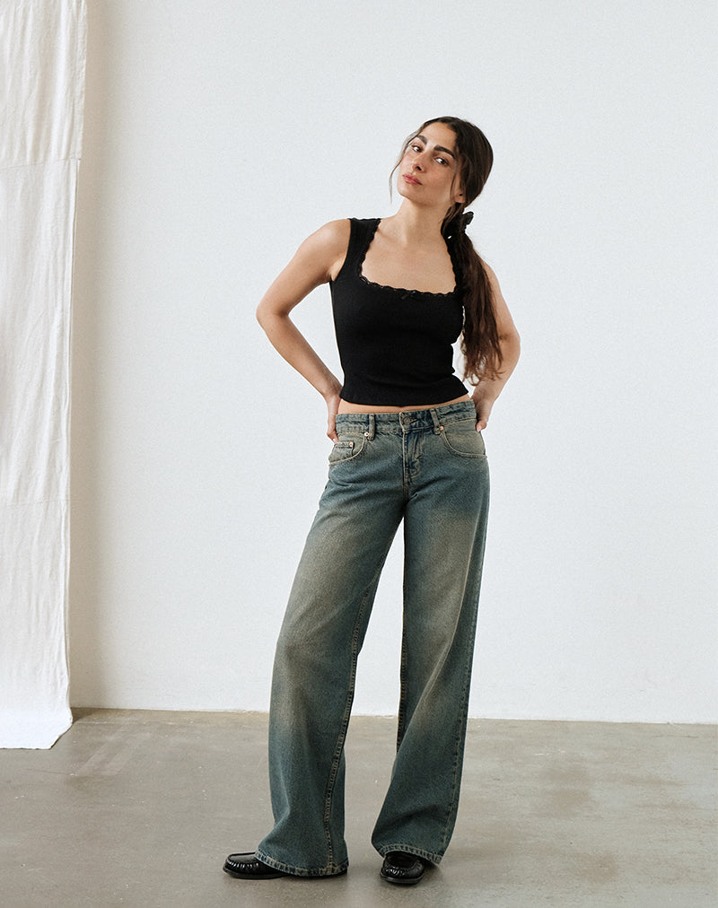 Image of Low Rise Parallel Jeans in Brown Blue Acid