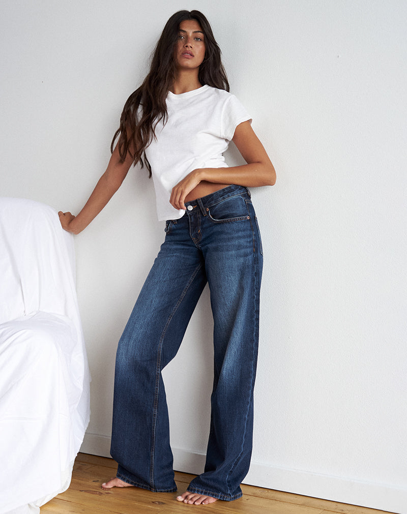Dark Blue Low Rise Straight Leg Jeans | Parallel – motelrocks-com-us