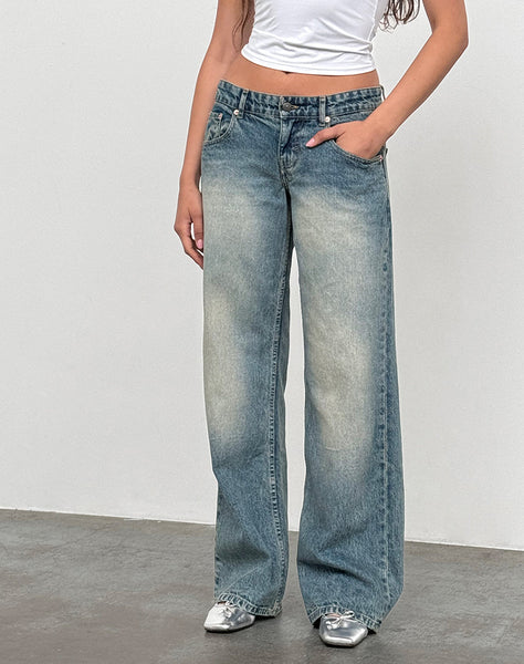 【SCENERITY】Deep blue rag wide jeans Deep Blue Rag Wide Jeans - SCENERITY | 60% - Asian Fashion