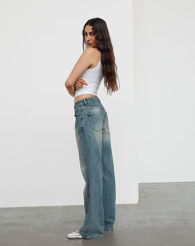 Low Rise Parallel Jeans In Dirty Blue